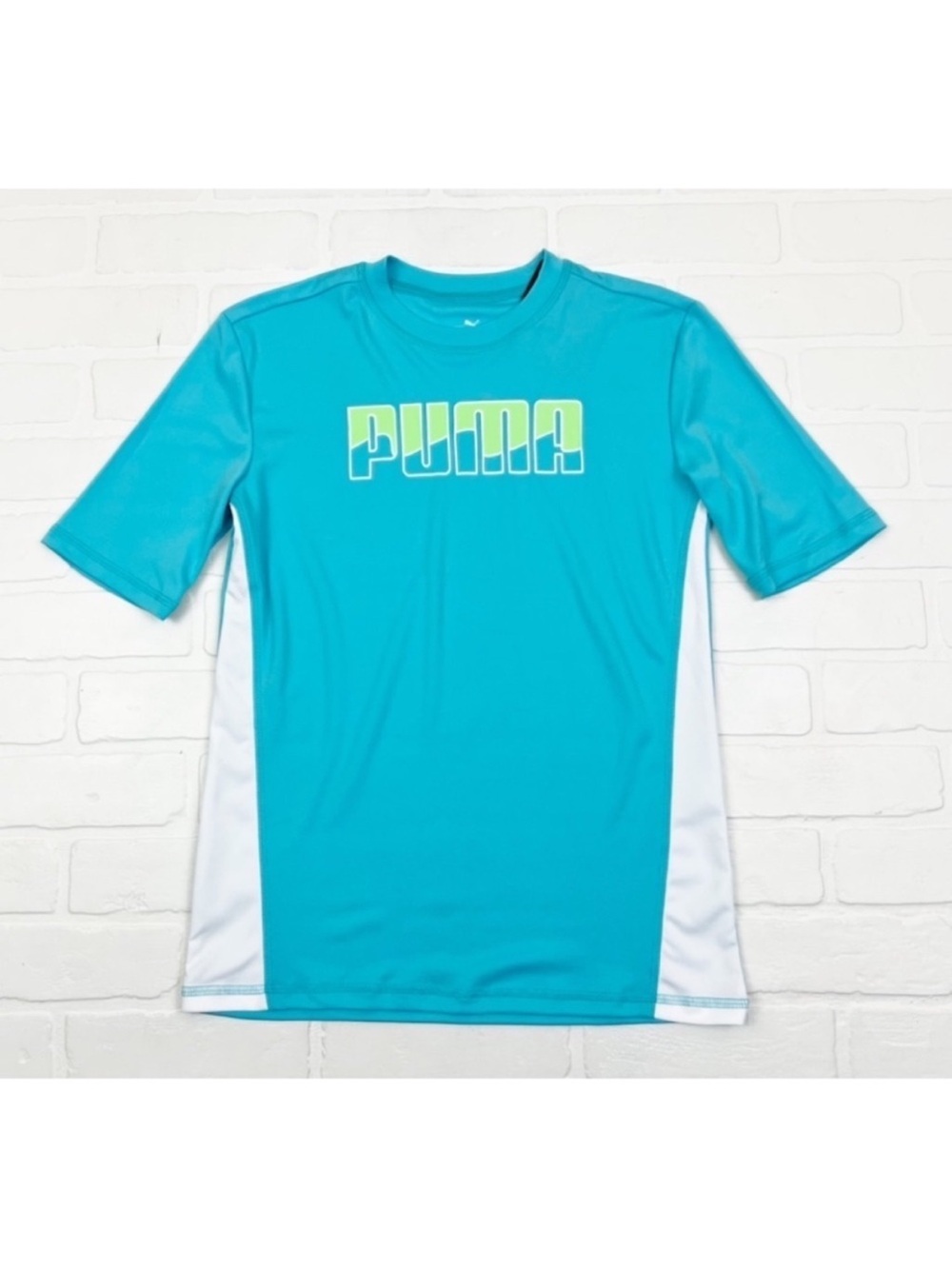 Puma Boys Short Sleeve Rash Guard Swim Shirt Top Blue White Size Large